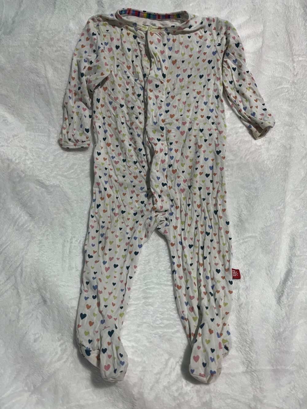 Magnetic Me Cream Footed One-Piece with Multicolor Heart Pattern